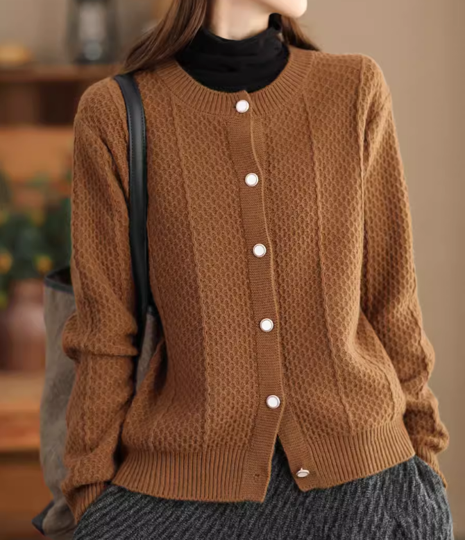 Babakud Women Autumn Spring Solid Colors Cotton Knit Jacket