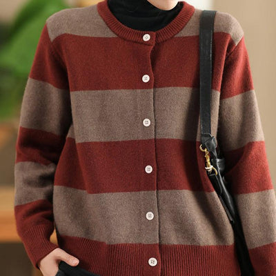 Babakud Women Autumn Color Matching Striped Wool Knitted Sweater