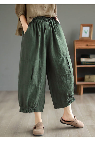 Babakud Women Summer Solid Color Linen Wide-Leg Pants