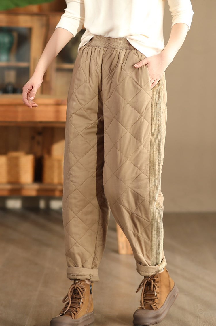 Babakud Women Winter Cotton Quilted Diamond Casual Pants