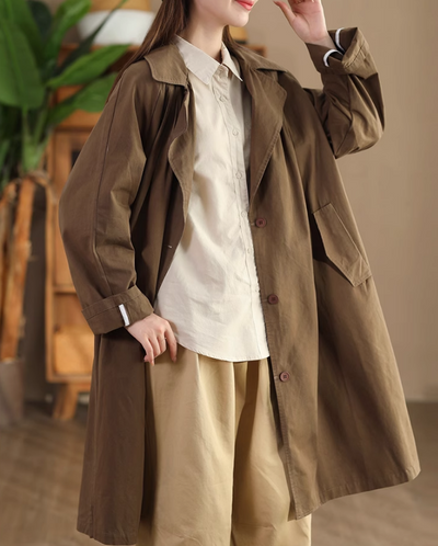 Babakud Women Autumn Fashionable Cotton Mid- Length Trench Coat