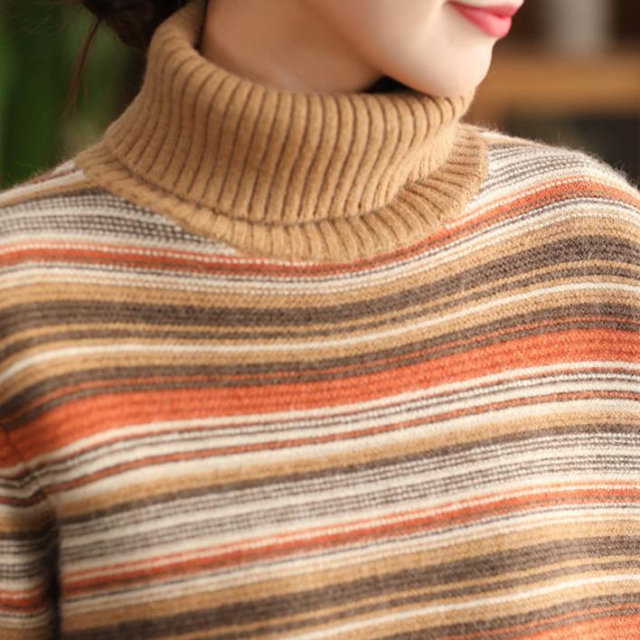 Babakud Women Winter Retro Striped Wool Warm Loose Fit Sweater