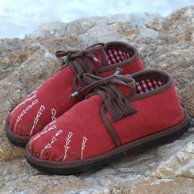 Red Winter Handmade Embroidered Warm Casual Cotton Cloth Shoes