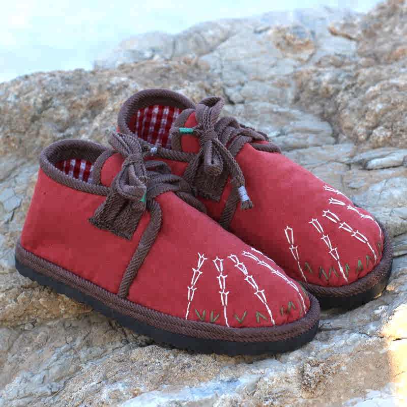 Red Winter Handmade Embroidered Warm Casual Cotton Cloth Shoes