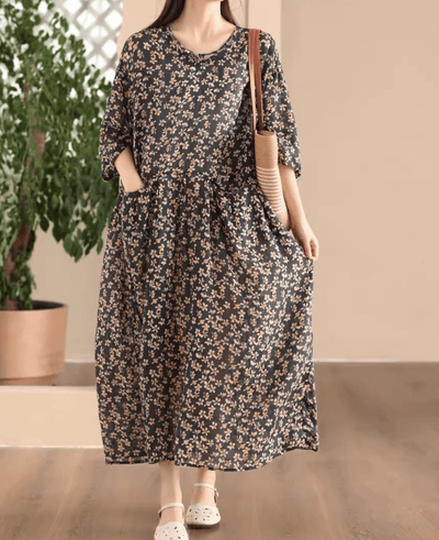 Babakud Women Summer Premium Ramie Floral Long Dress