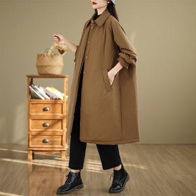 Women Winter Retro Quilted Casual Loose Cotton Long Coat