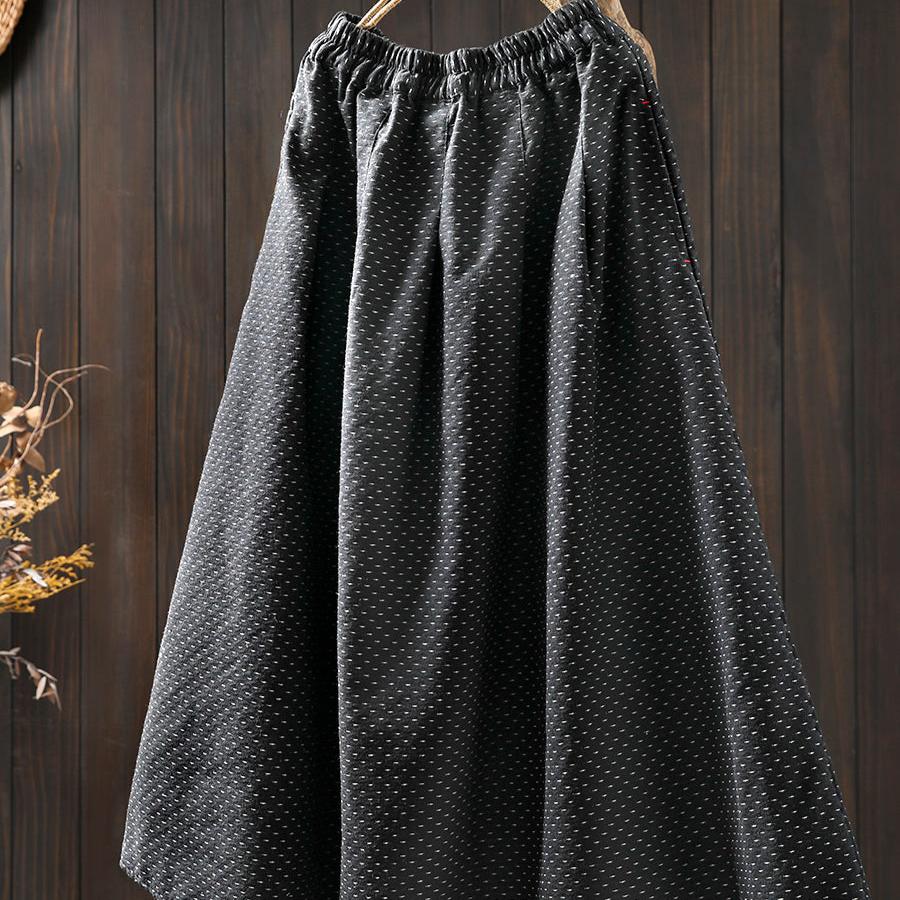 Women Spring Vintage Jacquard Cotton High-Waist A-Line Midi Skirt