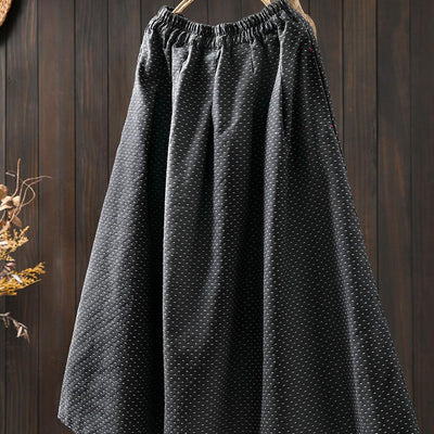 Women Spring Vintage Jacquard Cotton High-Waist A-Line Midi Skirt