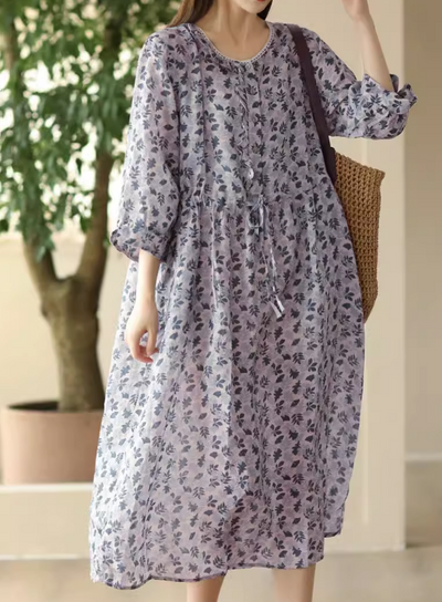 Babakud Women Summer Retro Floral Linen A-Line Dress