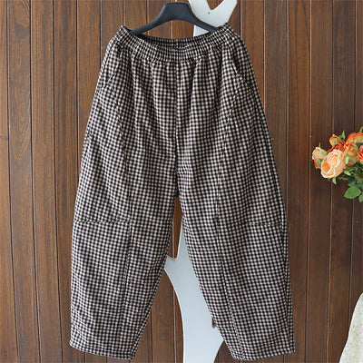 Women Winter Vintage Quilted Plaid Warm Cotton Harem Pants