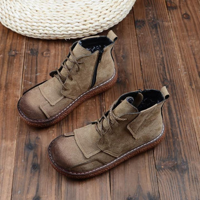 Women Retro Suede Patchwork Handmade Short Boots