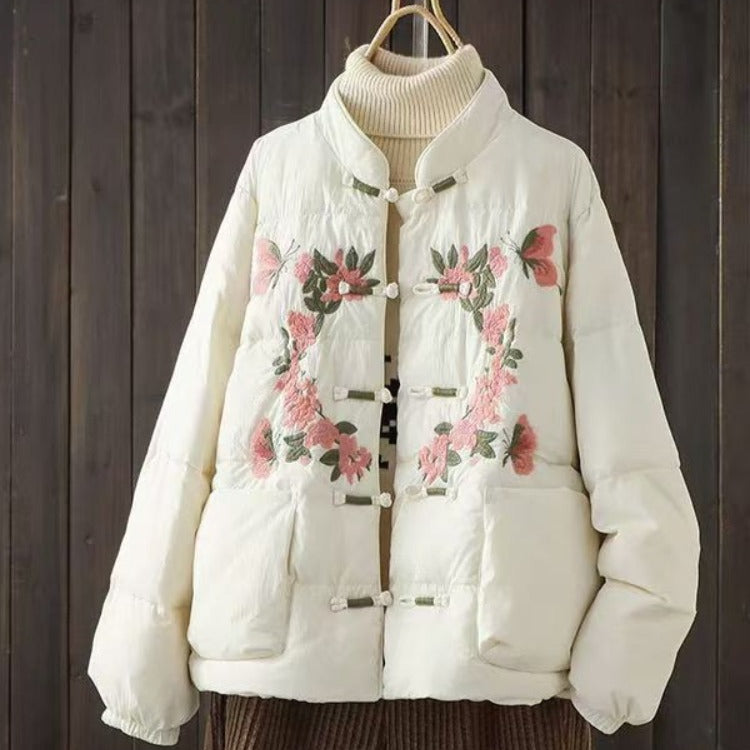 Babakud Women Winter Lightweight Embroidered Floral Cotton Jacket