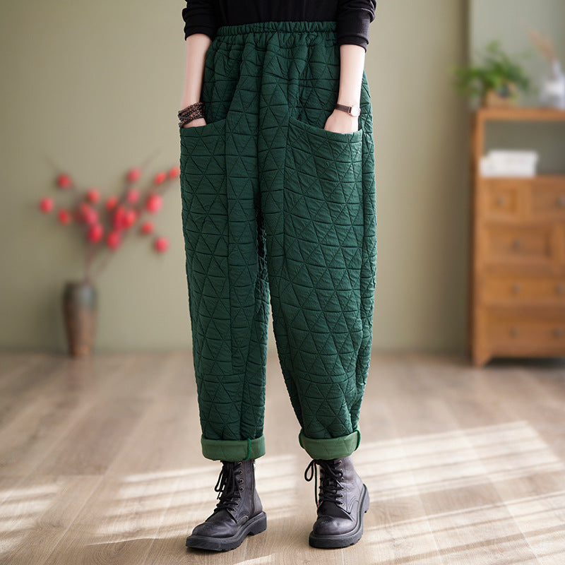 Women Winter Retro Plus Size Quilted Cotton Thick Harem Pants