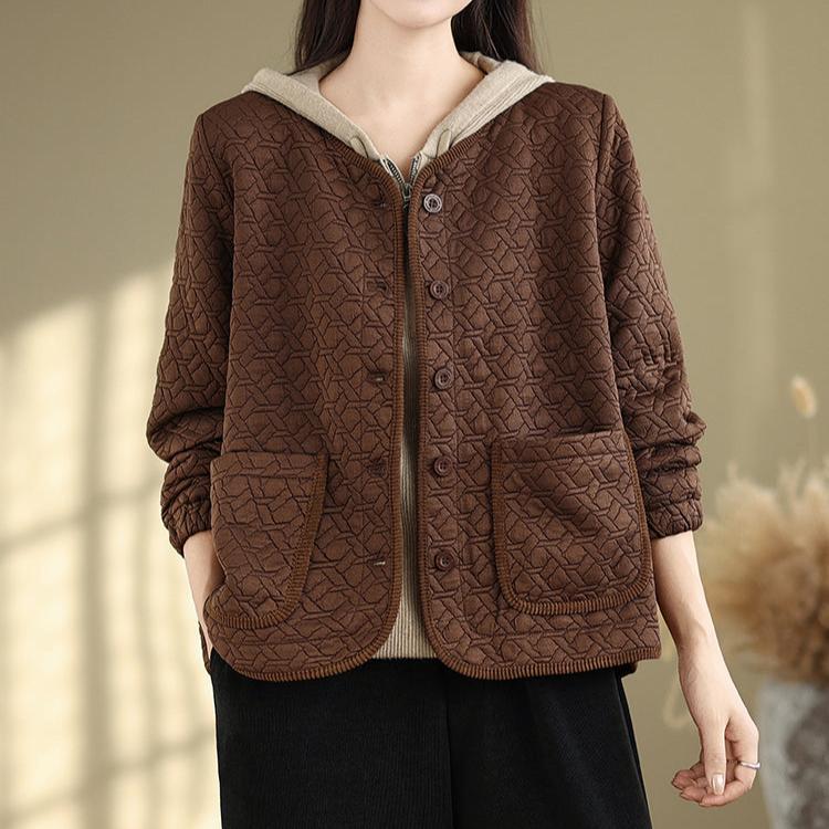 Babakud Women Winter Retro Round Neck Silk- Cotton Quilted Jacket