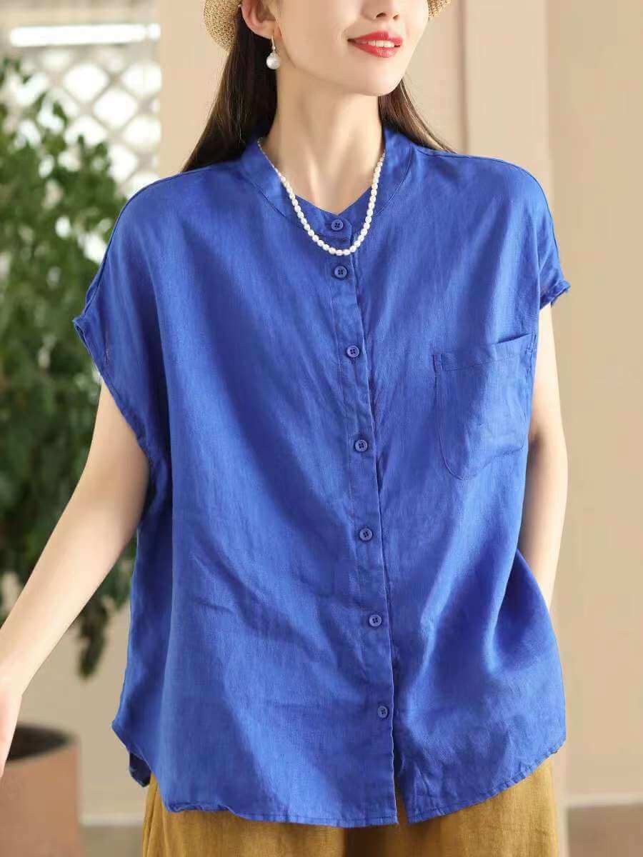 Babakud Women Summer Classic Solid Colors Linen Blouse