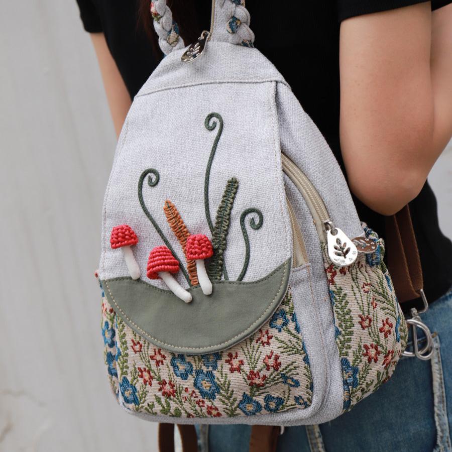 Babakud Handmade Forest Floral Mushroom Canvas Backpack