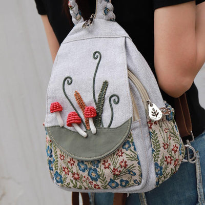 Babakud Handmade Forest Floral Mushroom Canvas Backpack