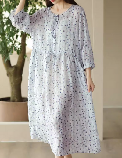 Babakud Women Summer Retro Floral Linen A-Line Dress