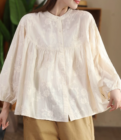 Babakud Women Autumn Style Literary Cotton Embroidered Shirt