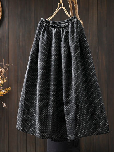 Women Spring Vintage Jacquard Cotton High-Waist A-Line Midi Skirt