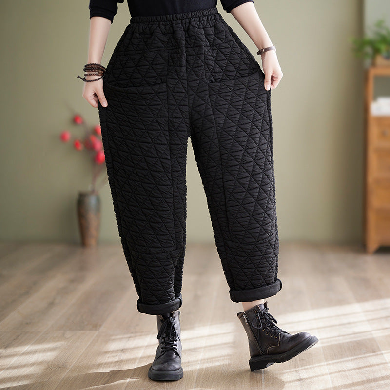 Women Winter Retro Plus Size Quilted Cotton Thick Harem Pants