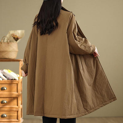 Women Winter Retro Quilted Casual Loose Cotton Long Coat