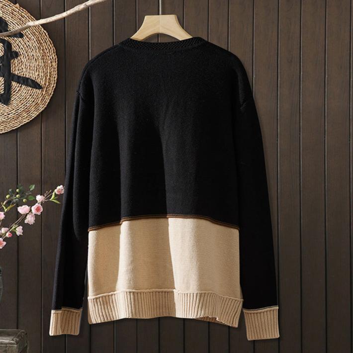 Babakud Women Autumn Color Stitching Cotton Knitted Buttoned Sweater