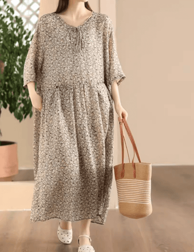 Babakud Women Summer Premium Ramie Floral Long Dress