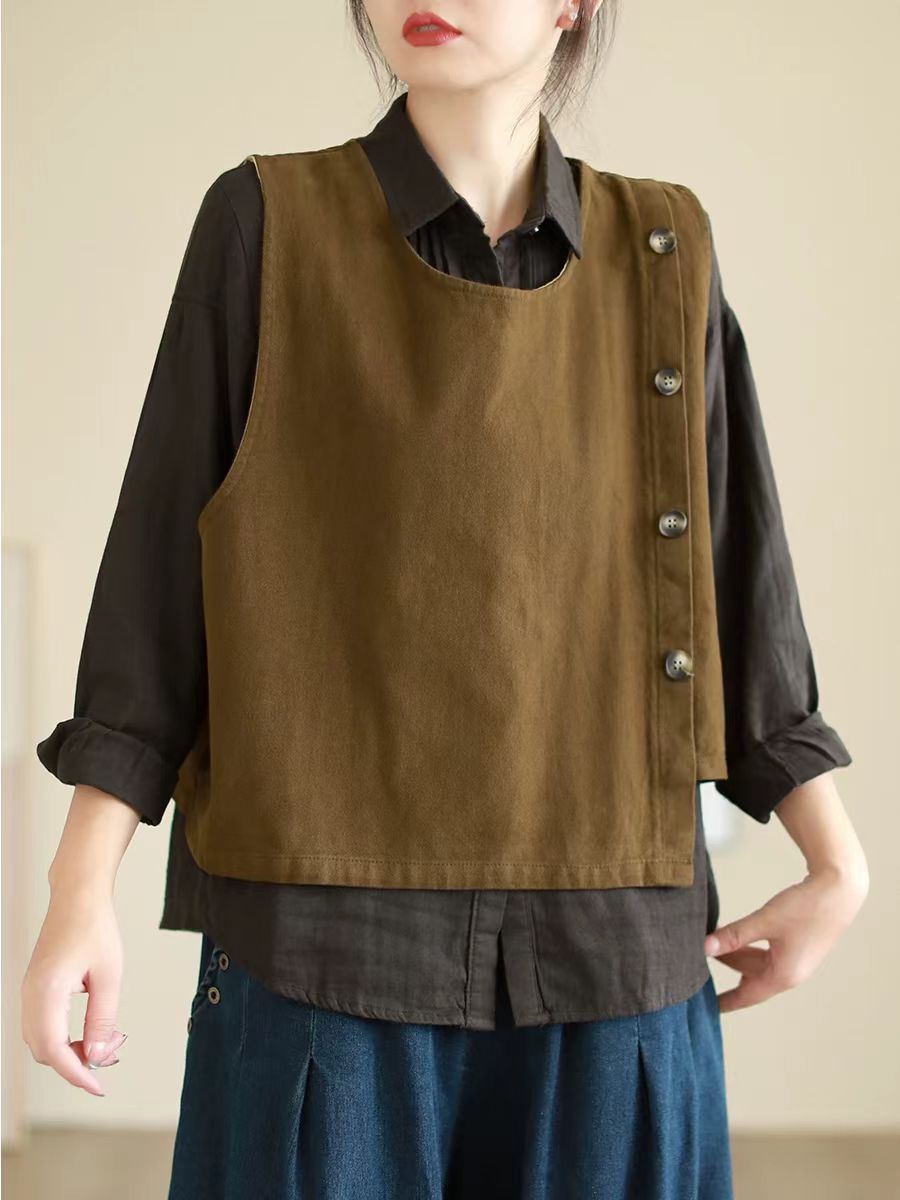 Babakud Women Autumn Vintage Cotton Pullover Vest