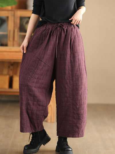 Babakud Women Winter Retro Thickened Ramie Cotton Harem Pants