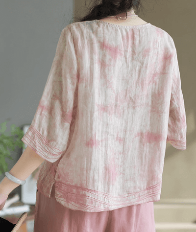 Babakud Women Summer New Artistic Ramie Pullover Shirt