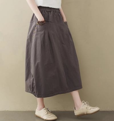 Babakud Women Summer Cotton Linen Flowerbud Skirt