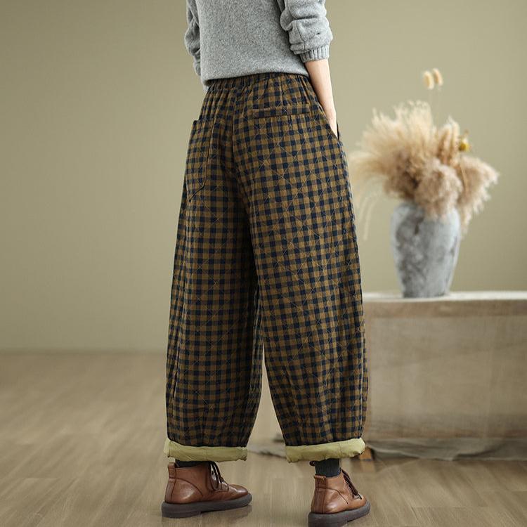 Babakud Women Winter Plus Size Plaid Thickened Loose Fit Quilted Cotton Pants