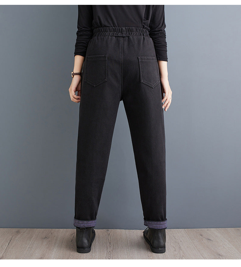 Babakud Women Winter Fleece-Lined Relaxed- Fit Denim Pants