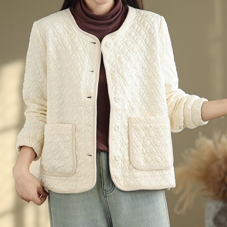 Babakud Women Winter Retro Round Neck Silk- Cotton Quilted Jacket