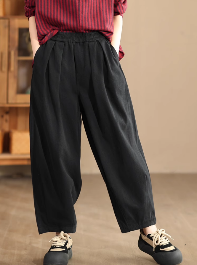 Babakud Women Autumn Retro Premium Cotton Casual Pants