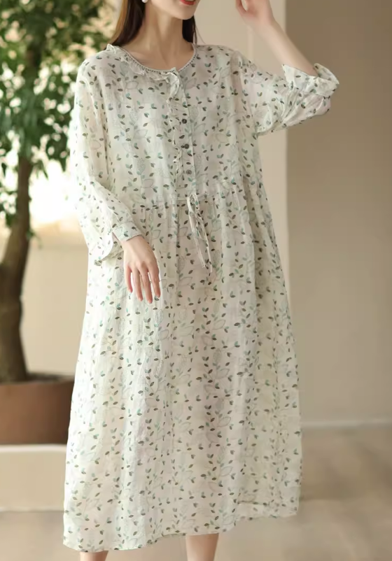 Babakud Women Summer Retro Floral Linen A-Line Dress