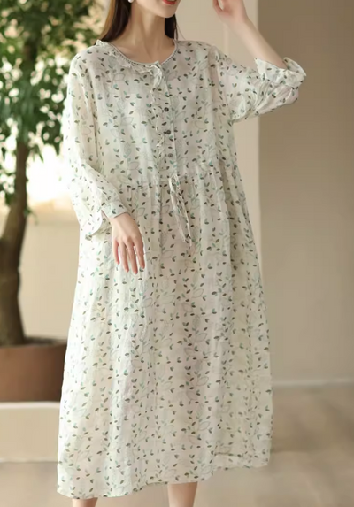 Babakud Women Summer Retro Floral Linen A-Line Dress