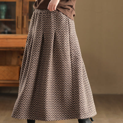 Babakud Women Winter Retro Wool Blend Jacquard A-Line Skirt