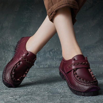 Babakud Women Autumn Retro Handmade Leather Soft- Soled Casual Shoes