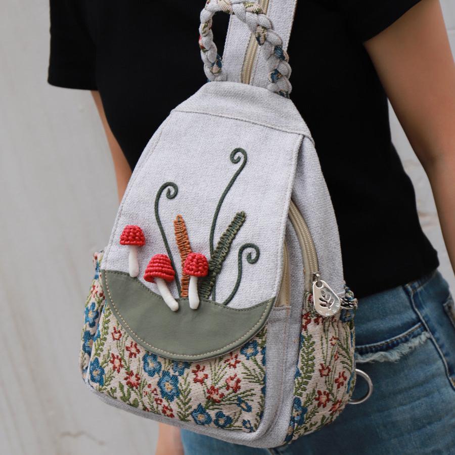 Babakud Handmade Forest Floral Mushroom Canvas Backpack