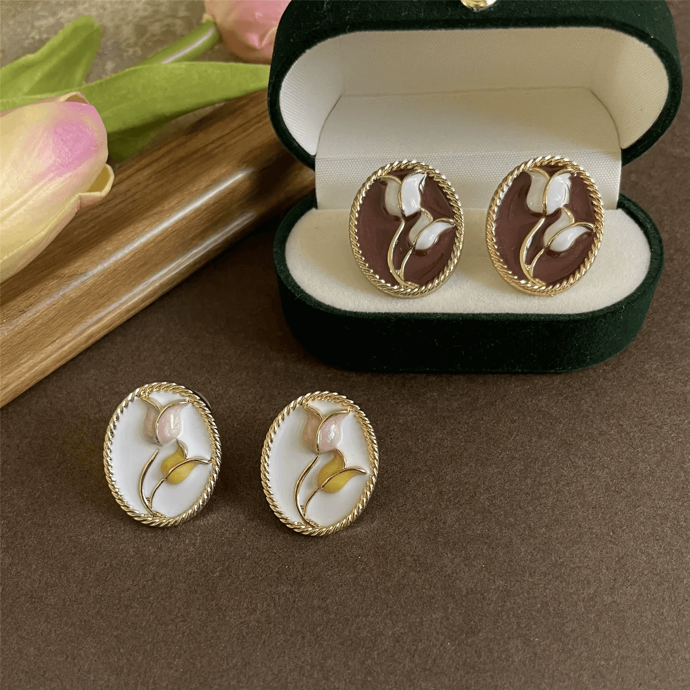 Babakud Casual Elegant Tulip Flower Stud Earrings