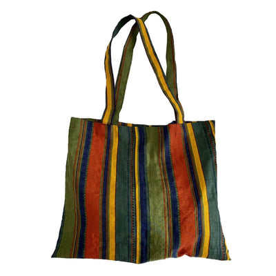 Babakud Retro Rainbow Striped Cotton Linen Shoulder Bag