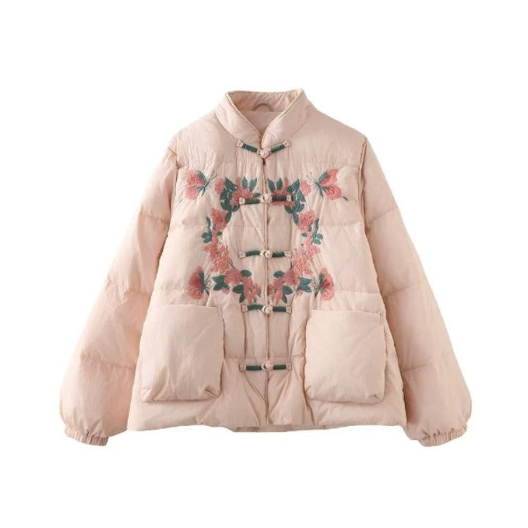 Babakud Women Winter Lightweight Embroidered Floral Cotton Jacket