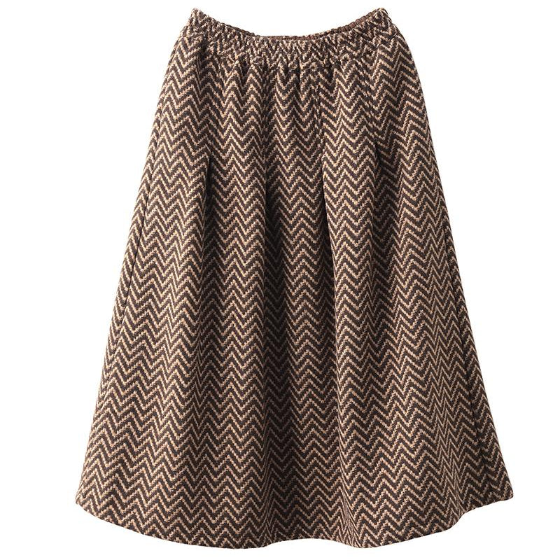 Babakud Women Winter Retro Wool Blend Jacquard A-Line Skirt