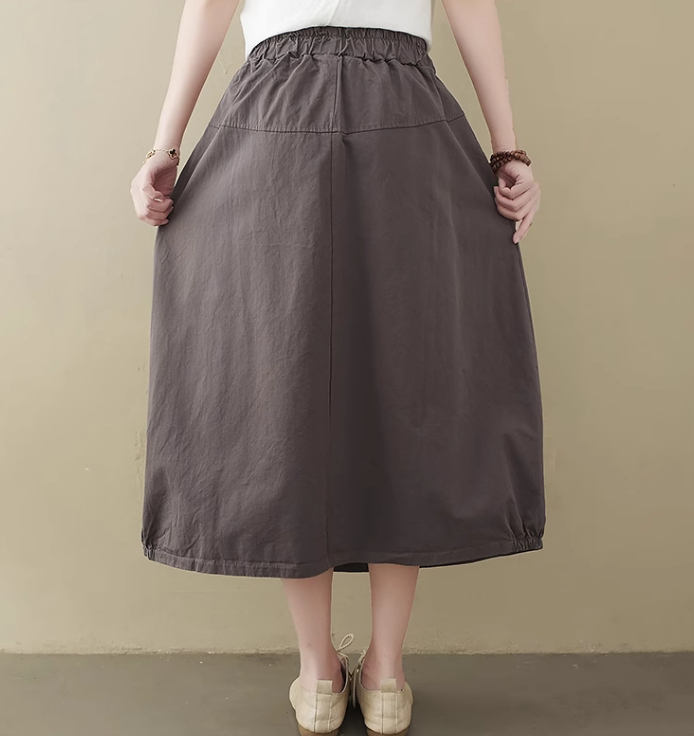 Babakud Women Summer Cotton Linen Flowerbud Skirt