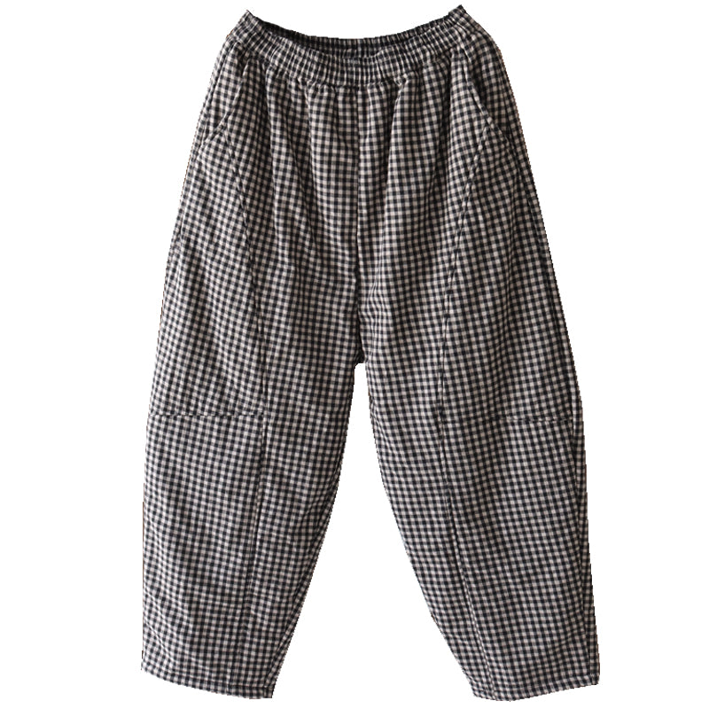 Women Winter Vintage Quilted Plaid Warm Cotton Harem Pants