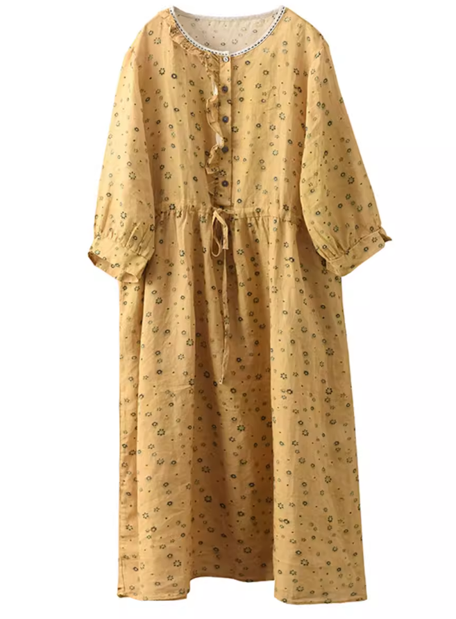 Babakud Women Summer Retro Floral Linen A-Line Dress