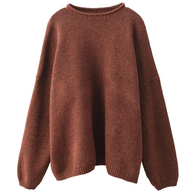 Babakud Women Autumn Retro Solid Colors Knitted Pullover Top