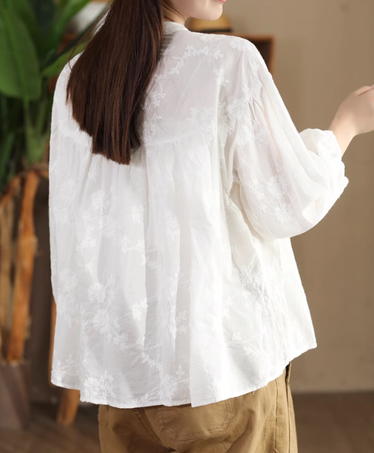 Babakud Women Autumn Style Literary Cotton Embroidered Shirt